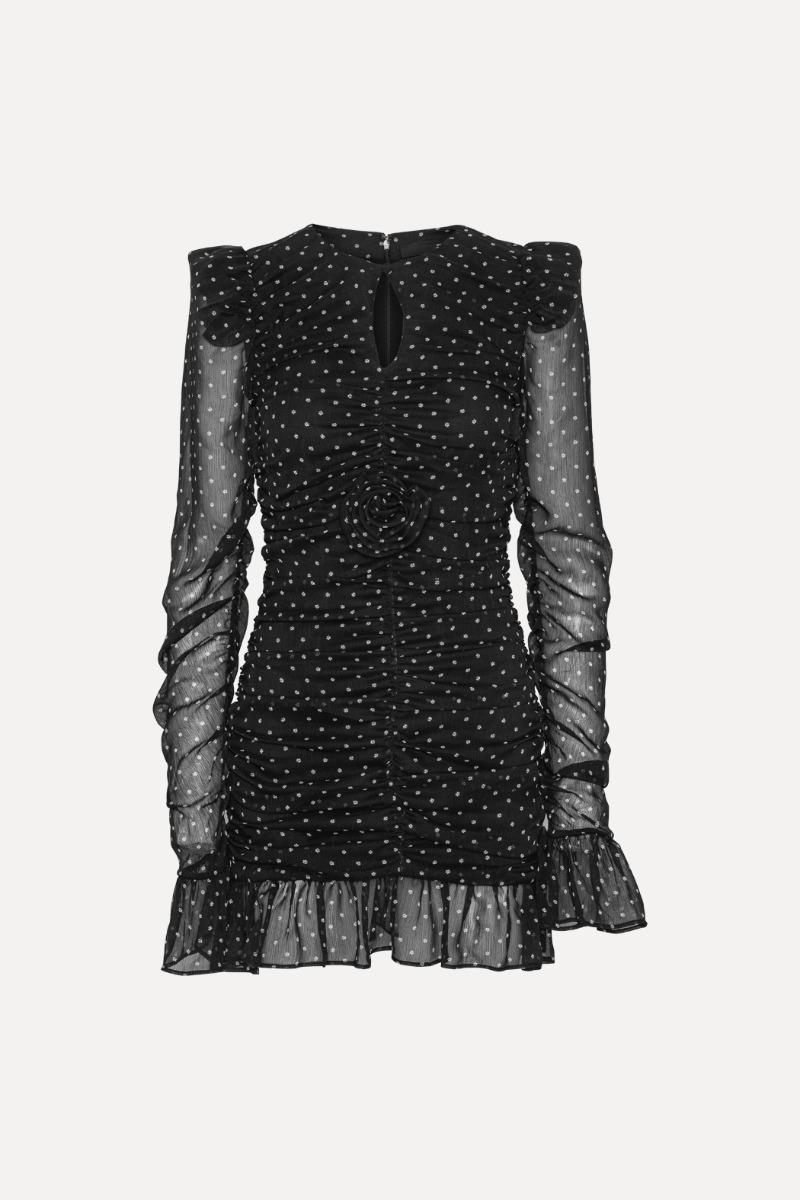Rotate Birger Christensen Printed Long-sleeve Dress Black