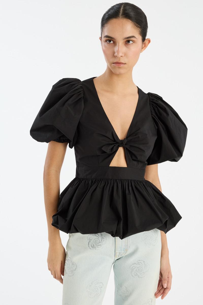 Rotate Birger Christensen Puff Sleeve Bubble Top Black