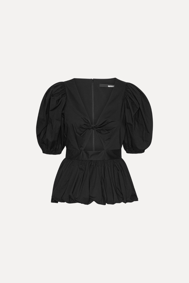 Rotate Birger Christensen Puff Sleeve Bubble Top Black