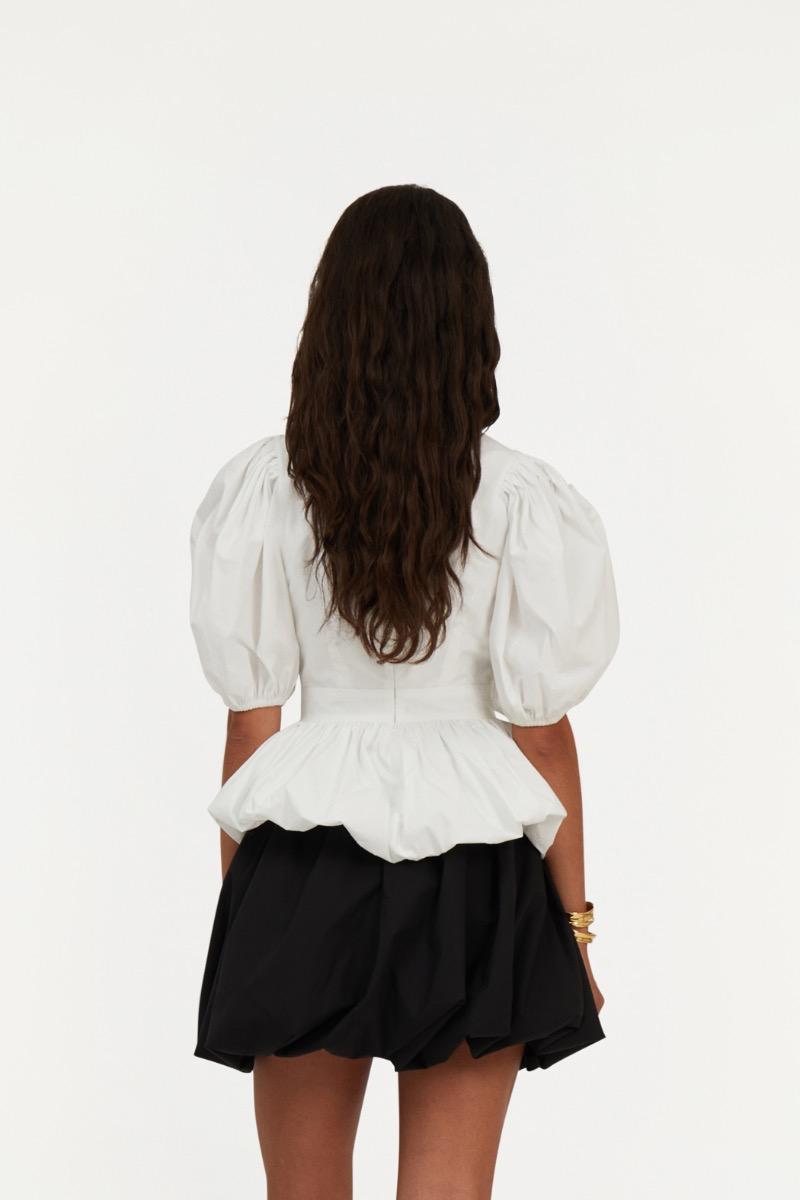 Rotate Birger Christensen Puff Sleeve Bubble Top Bright White