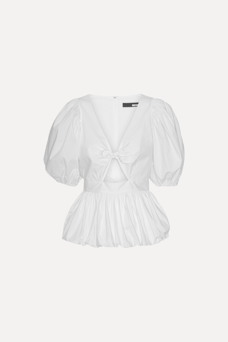 Rotate Birger Christensen Puff Sleeve Bubble Top Bright White