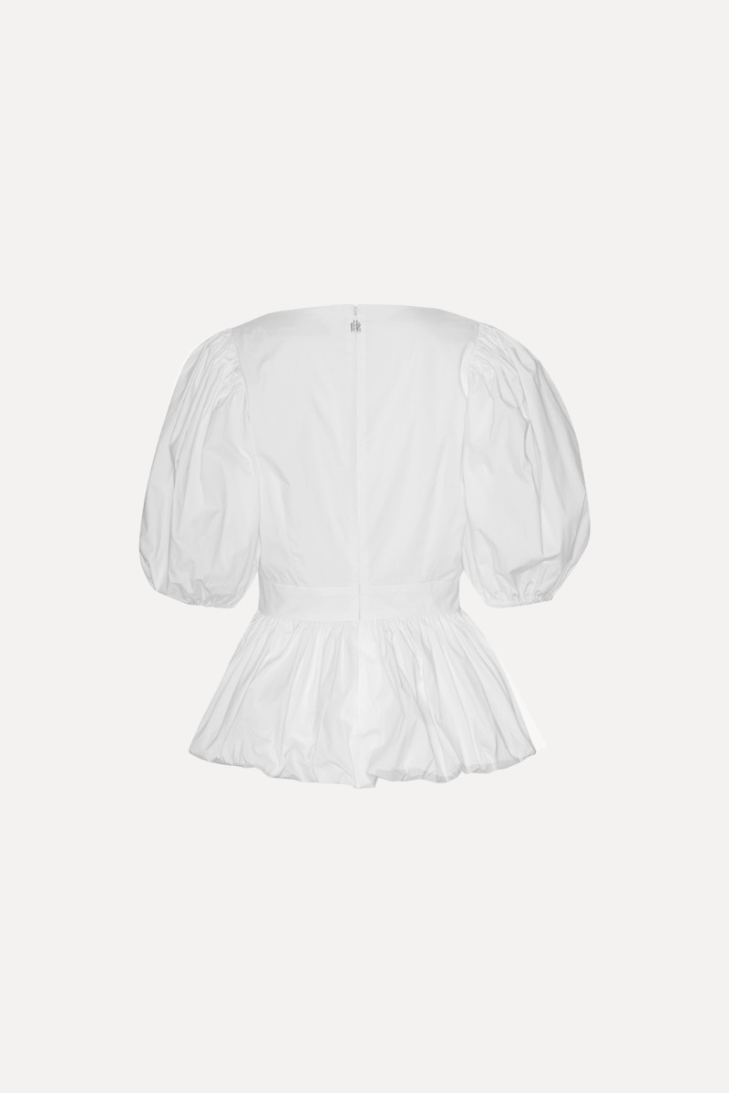 Rotate Birger Christensen Puff Sleeve Bubble Top Bright White