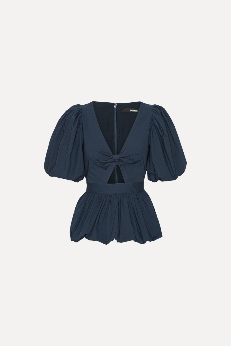 Rotate Birger Christensen Puff Sleeve Bubble Top Dark Blue