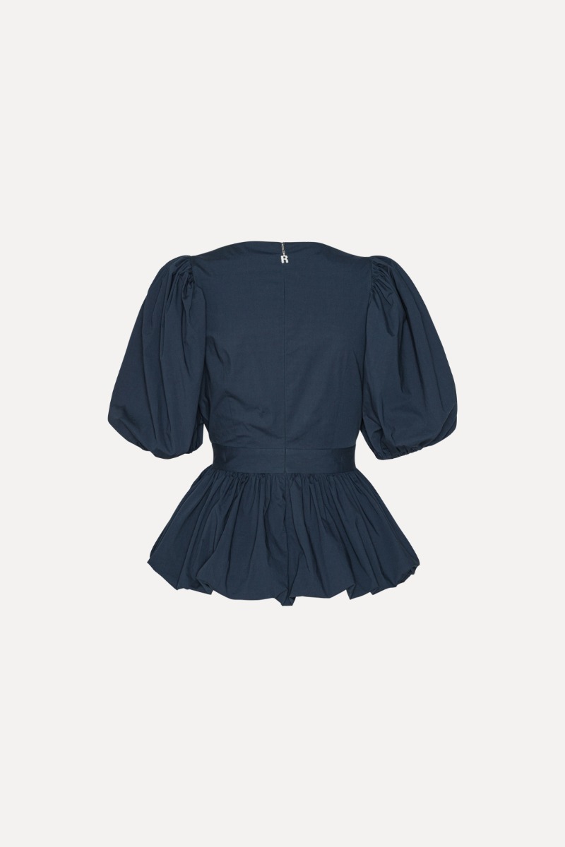 Rotate Birger Christensen Puff Sleeve Bubble Top Dark Blue