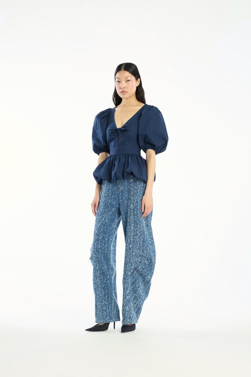 rotate birger christensen Puff Sleeve Bubble Top Dark Blue