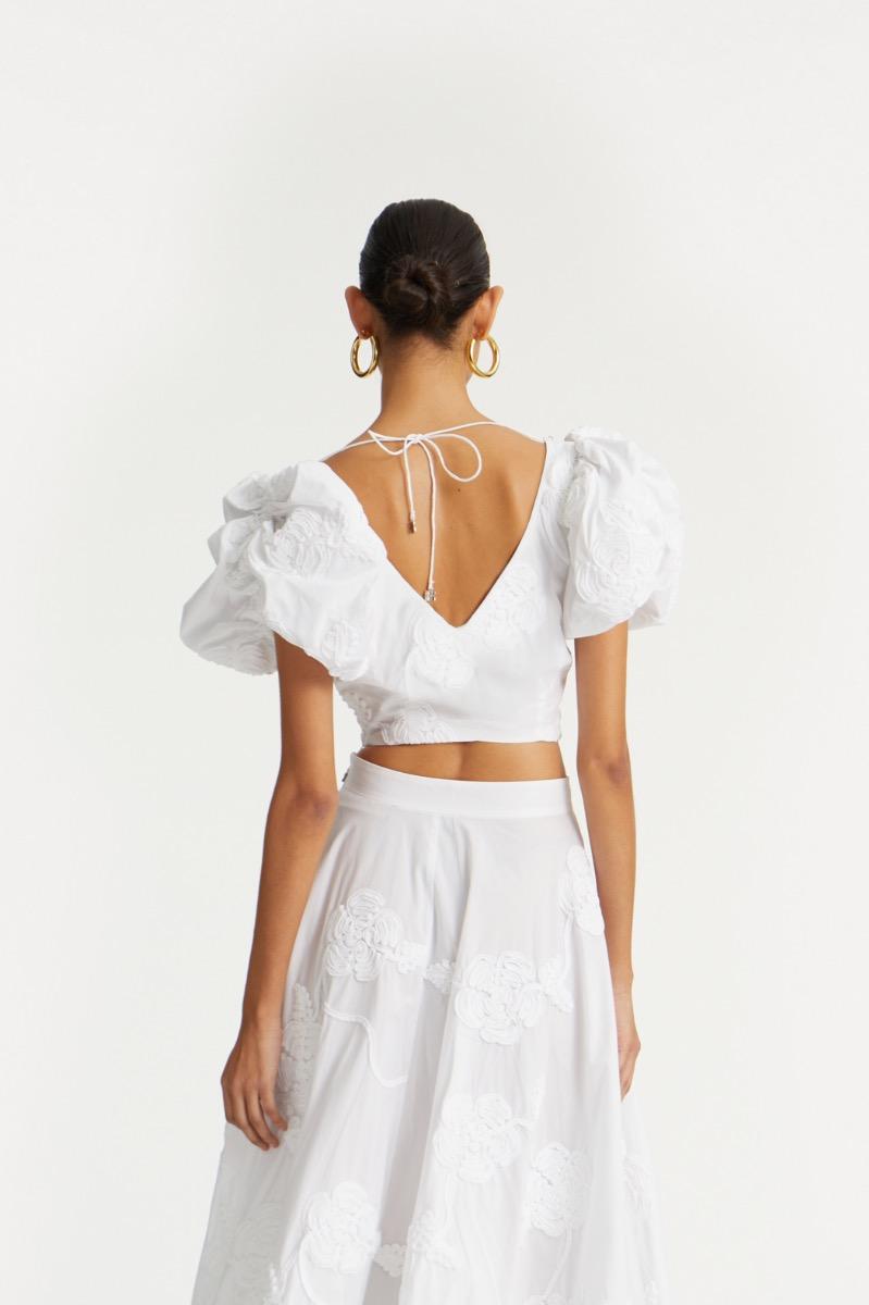 Rotate Birger Christensen Puff Sleeve Cotton Top Bright White