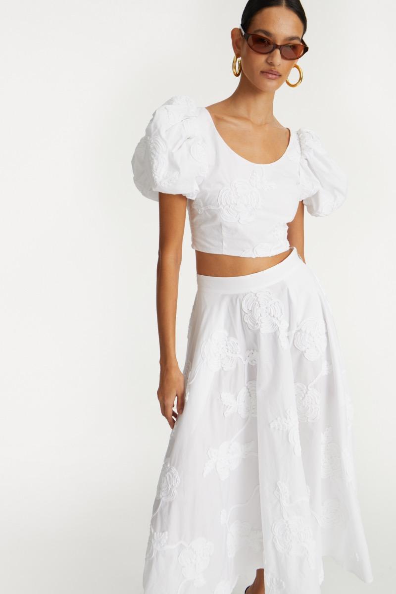 Rotate Birger Christensen Puff Sleeve Cotton Top Bright White