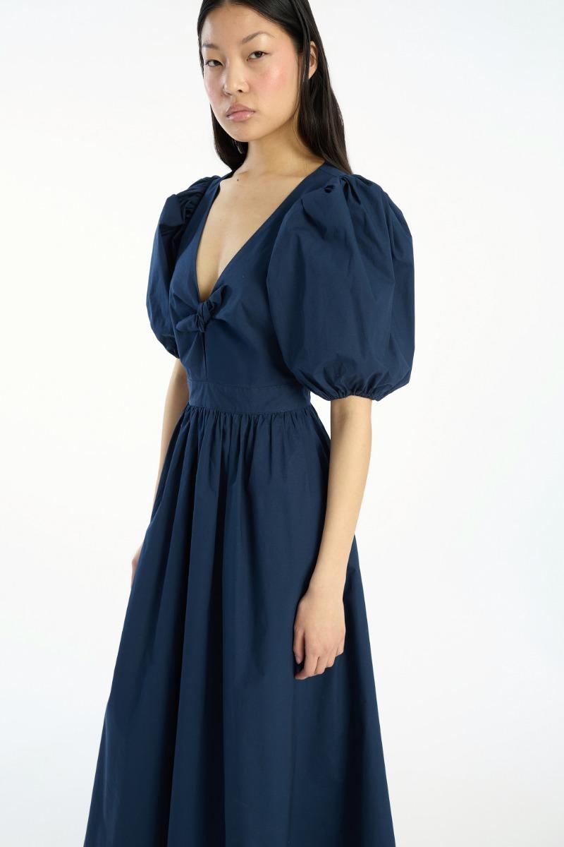 Rotate Birger Christensen Puff Sleeve Midi Dress Dark Blue