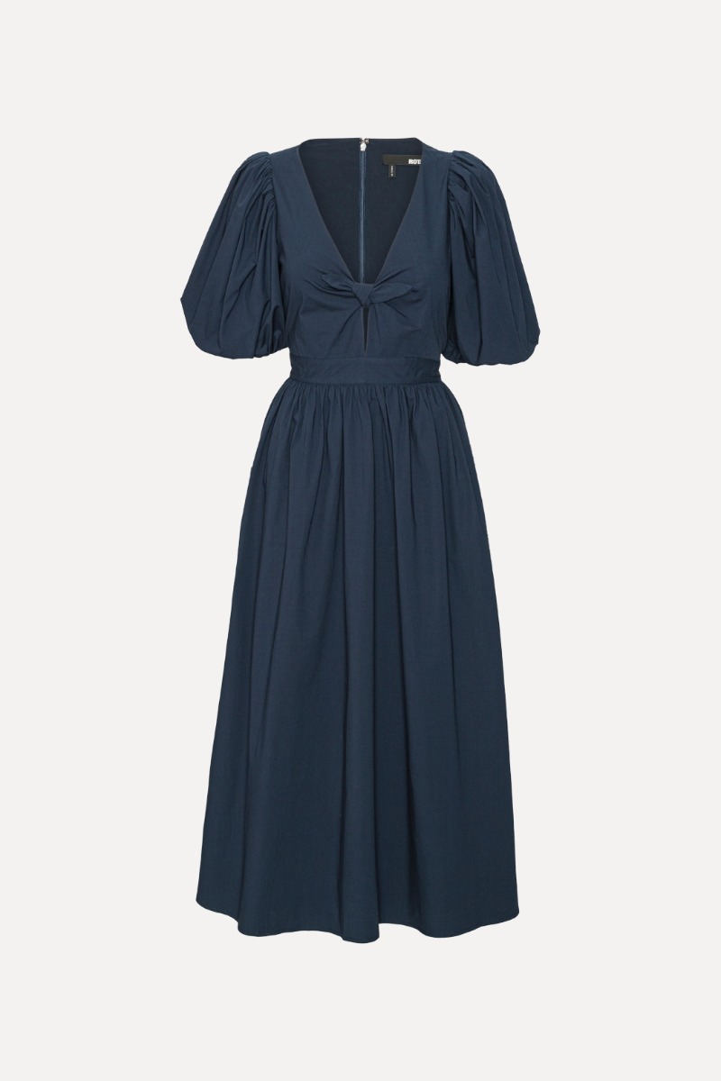 Rotate Birger Christensen Puff Sleeve Midi Dress Dark Blue