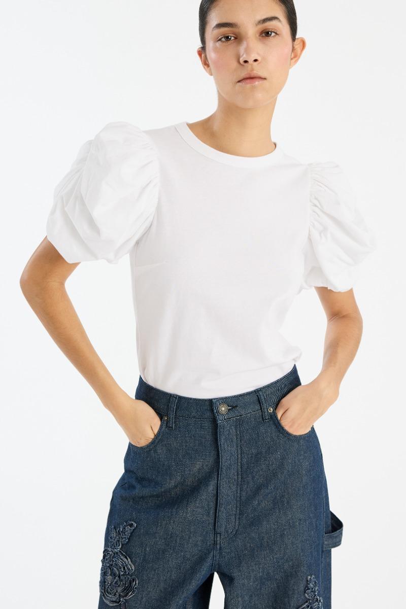 Rotate Birger Christensen Puff Sleeve T-shirt Bright White