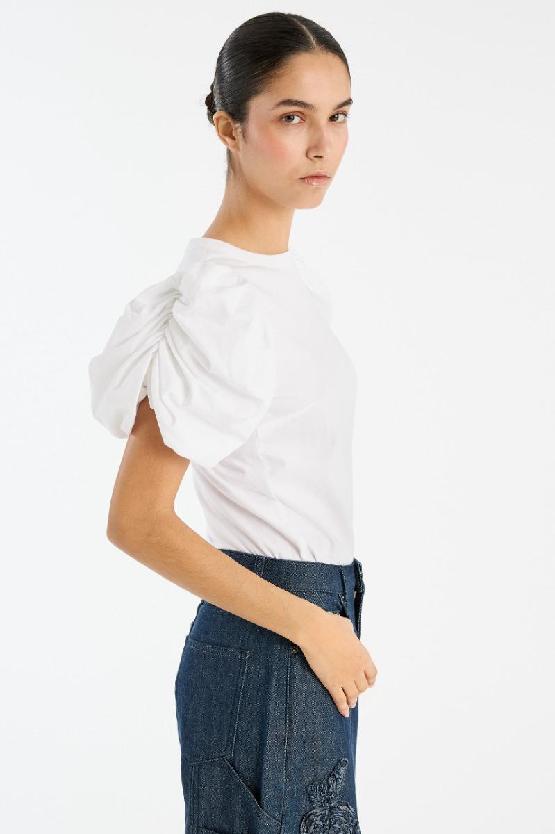 Rotate Birger Christensen Puff Sleeve T-shirt Bright White