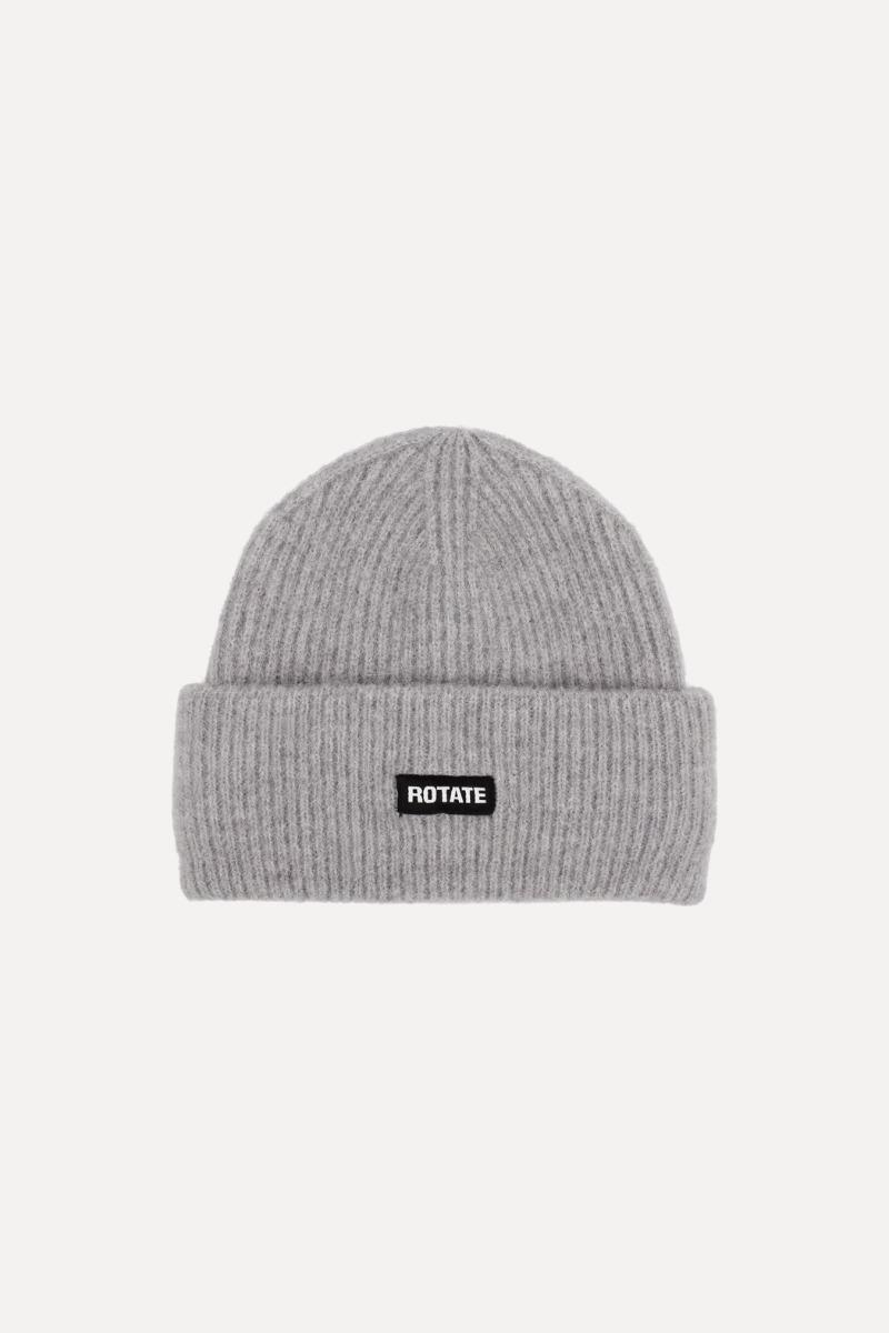 Rotate Birger Christensen Rib Knit Beanie Light Grey