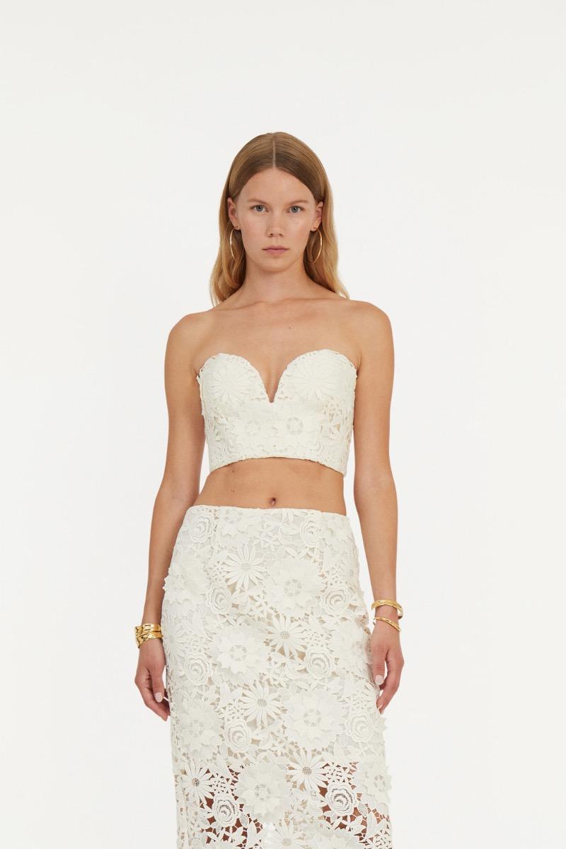 rotate birger christensen 3d Lace Corset Top White