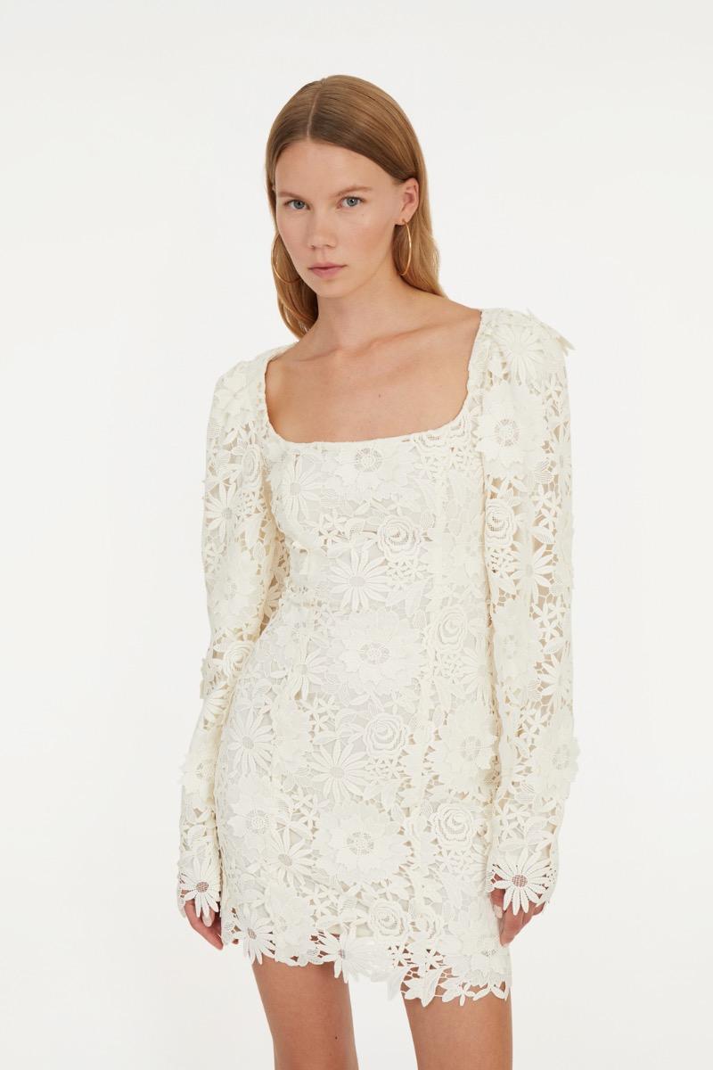 Rotate Birger Christensen 3d Lace Ls Mini Dress
