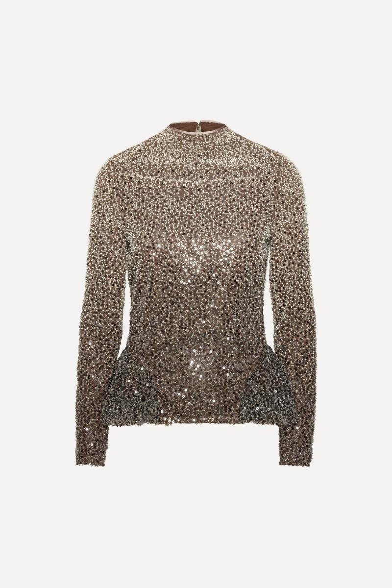 Rotate Birger Christensen Beaded Ls Top Brown