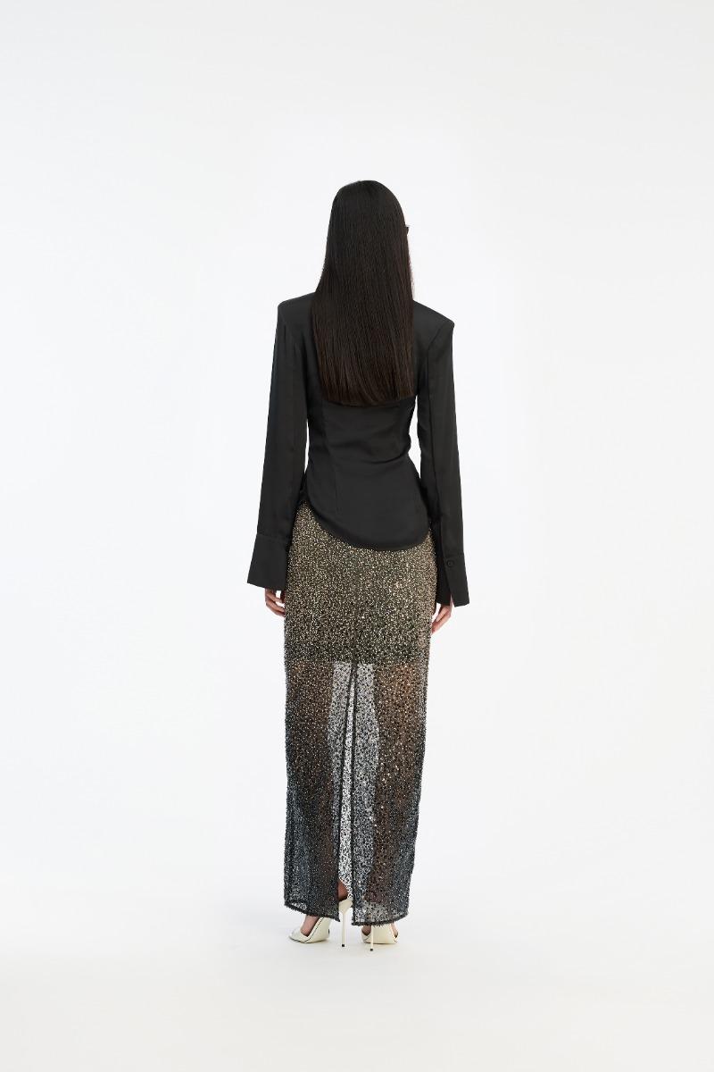 Rotate Birger Christensen Beaded Maxi Skirt Brown