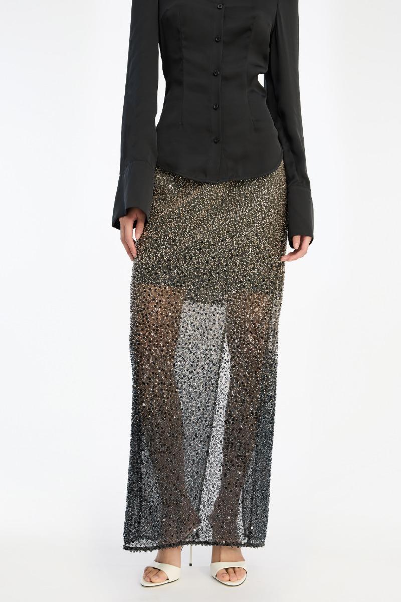 Rotate Birger Christensen Beaded Maxi Skirt Brown