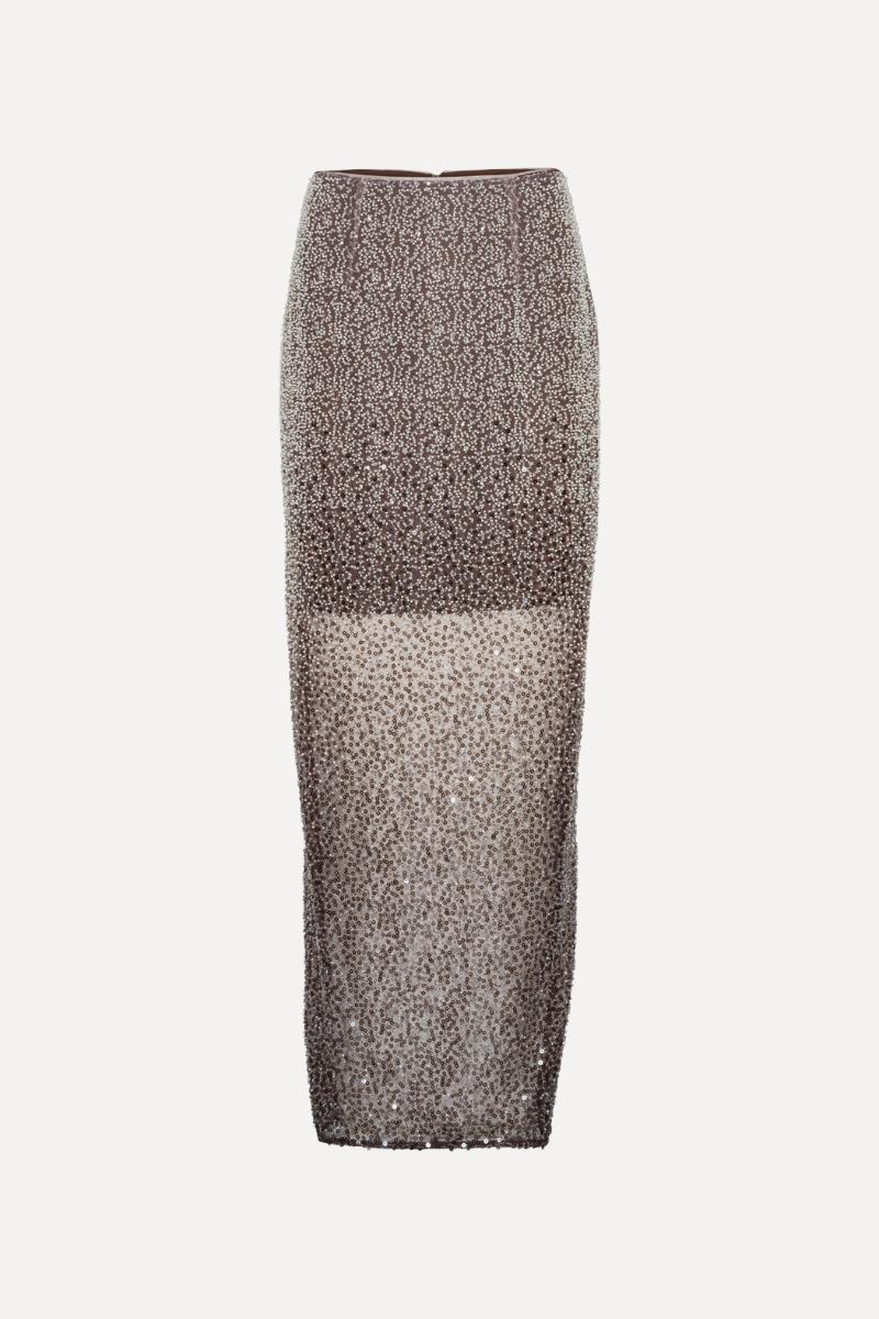 Rotate Birger Christensen Beaded Maxi Skirt Brown
