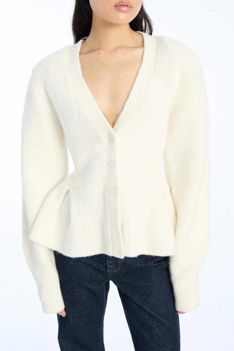 Rotate Birger Christensen Cardigan W/ Peplum Creme