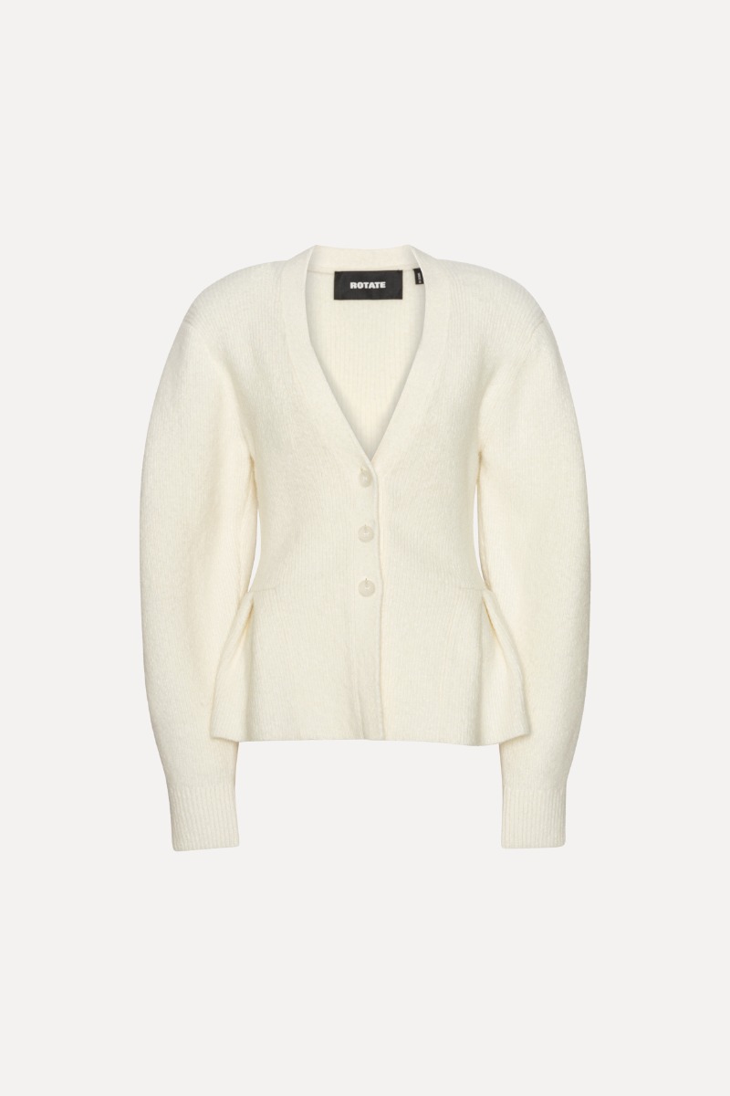 Rotate Birger Christensen Cardigan W/ Peplum Creme