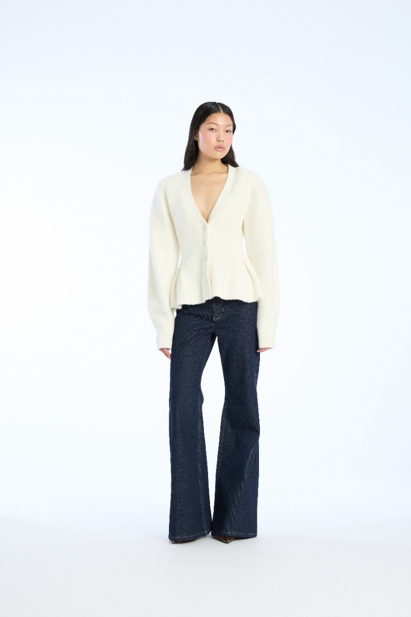 rotate birger christensen Cardigan W/ Peplum Creme