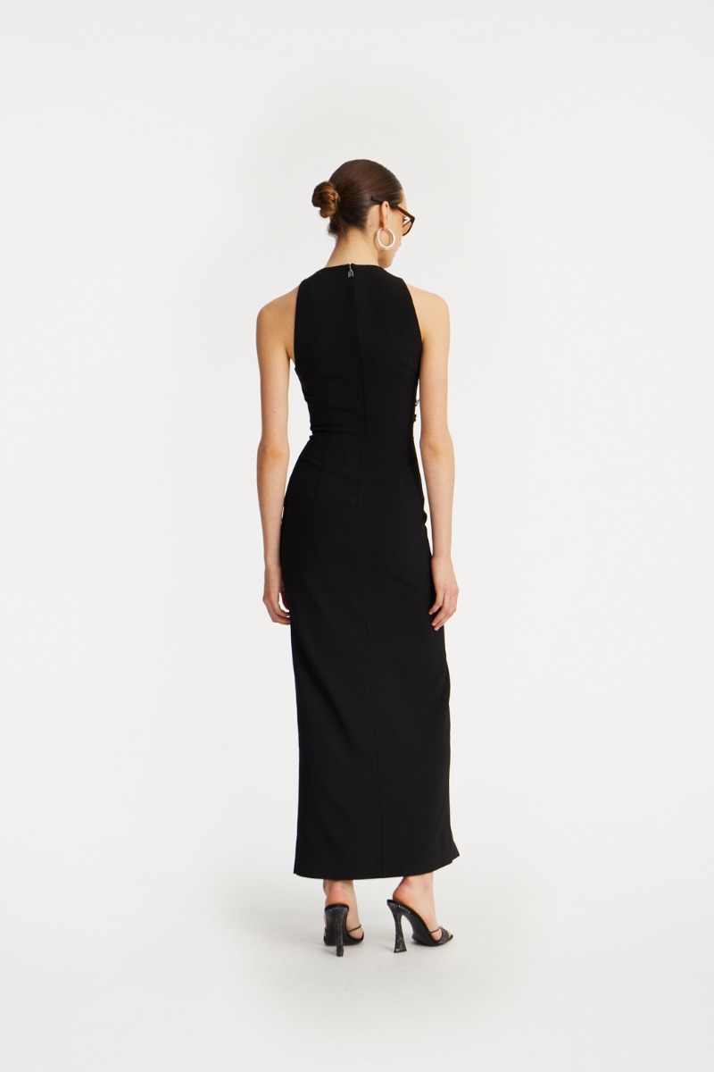Rotate Birger Christensen Crepe Button Dress Black
