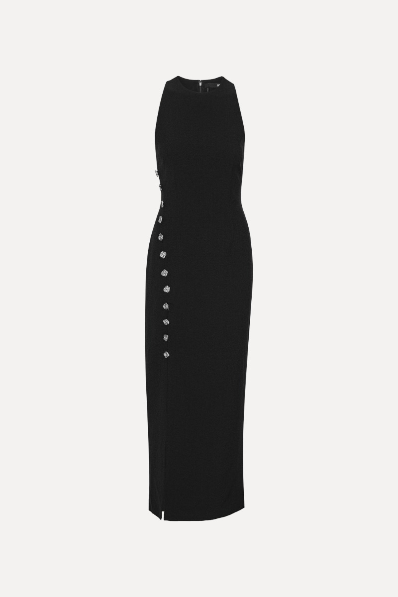 Rotate Birger Christensen Crepe Button Dress Black