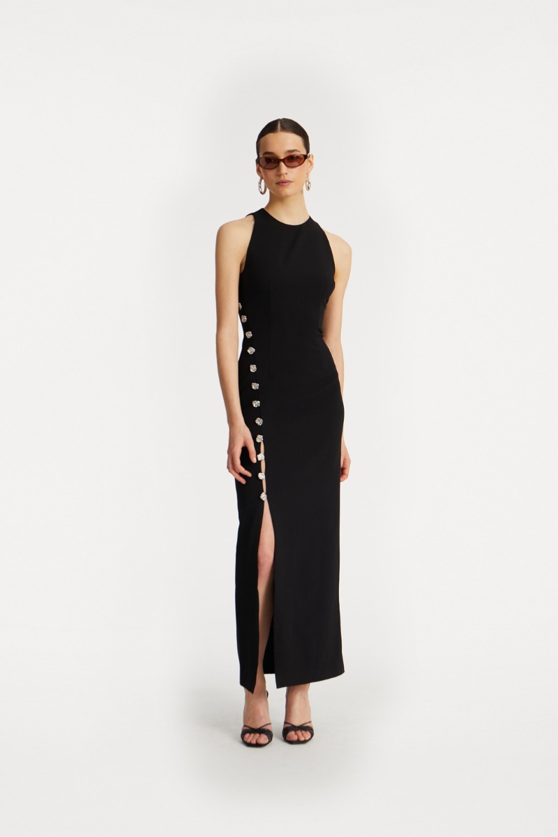 rotate birger christensen Crepe Button Dress Black