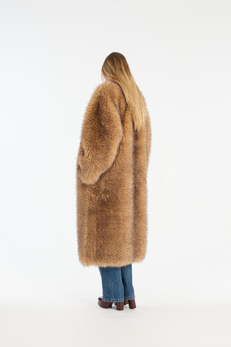 Rotate Birger Christensen Faux Fur Long Coat Beige
