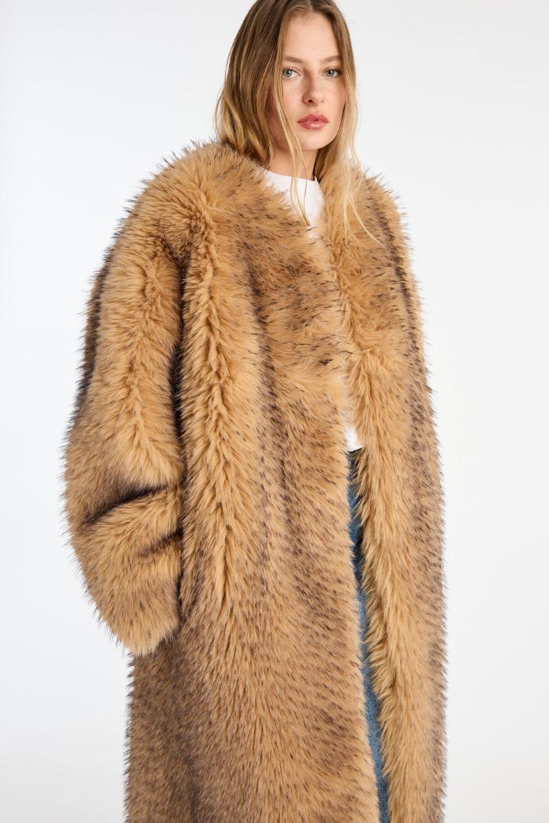 Rotate Birger Christensen Faux Fur Long Coat Beige
