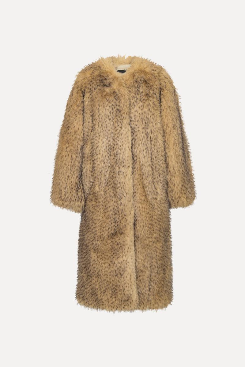 Rotate Birger Christensen Faux Fur Long Coat Beige