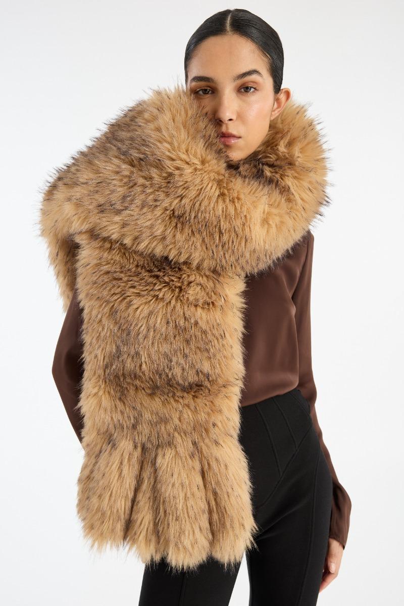 Rotate Birger Christensen Faux Fur Scarf Beige