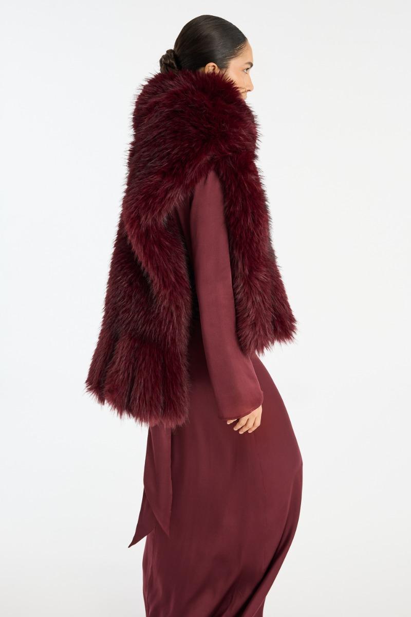Rotate Birger Christensen Faux Fur Scarf Burgundy
