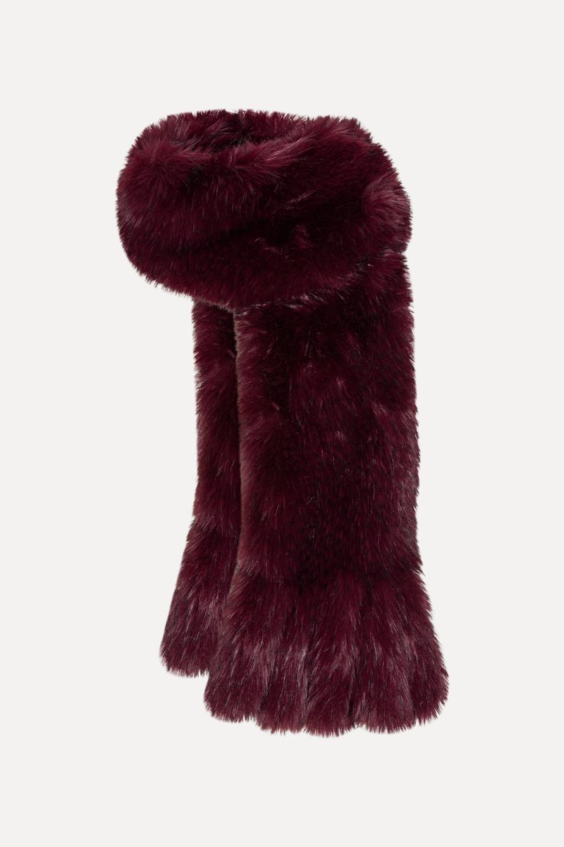 Rotate Birger Christensen Faux Fur Scarf Burgundy