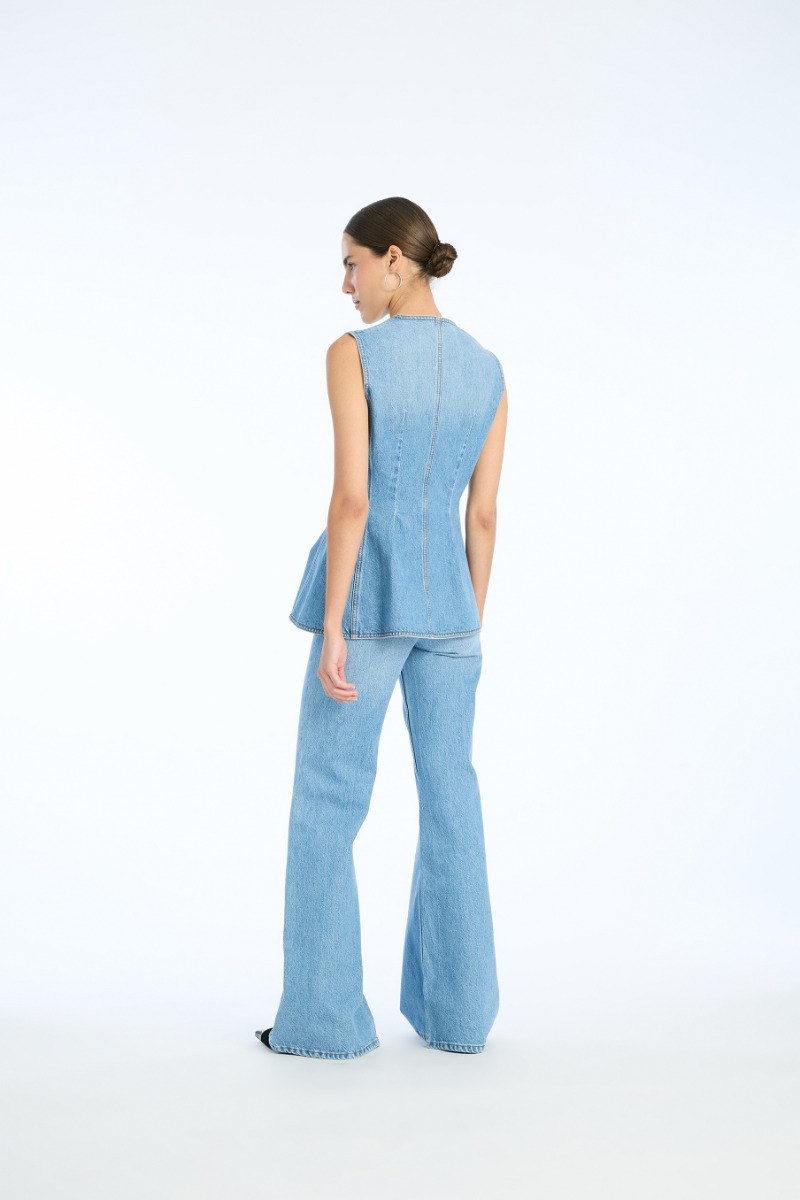 Rotate Birger Christensen Flared Denim Top Blue