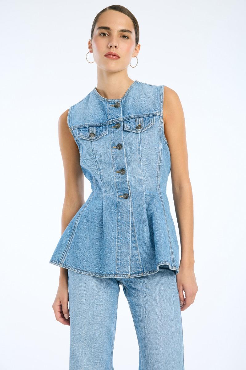 Rotate Birger Christensen Flared Denim Top Blue