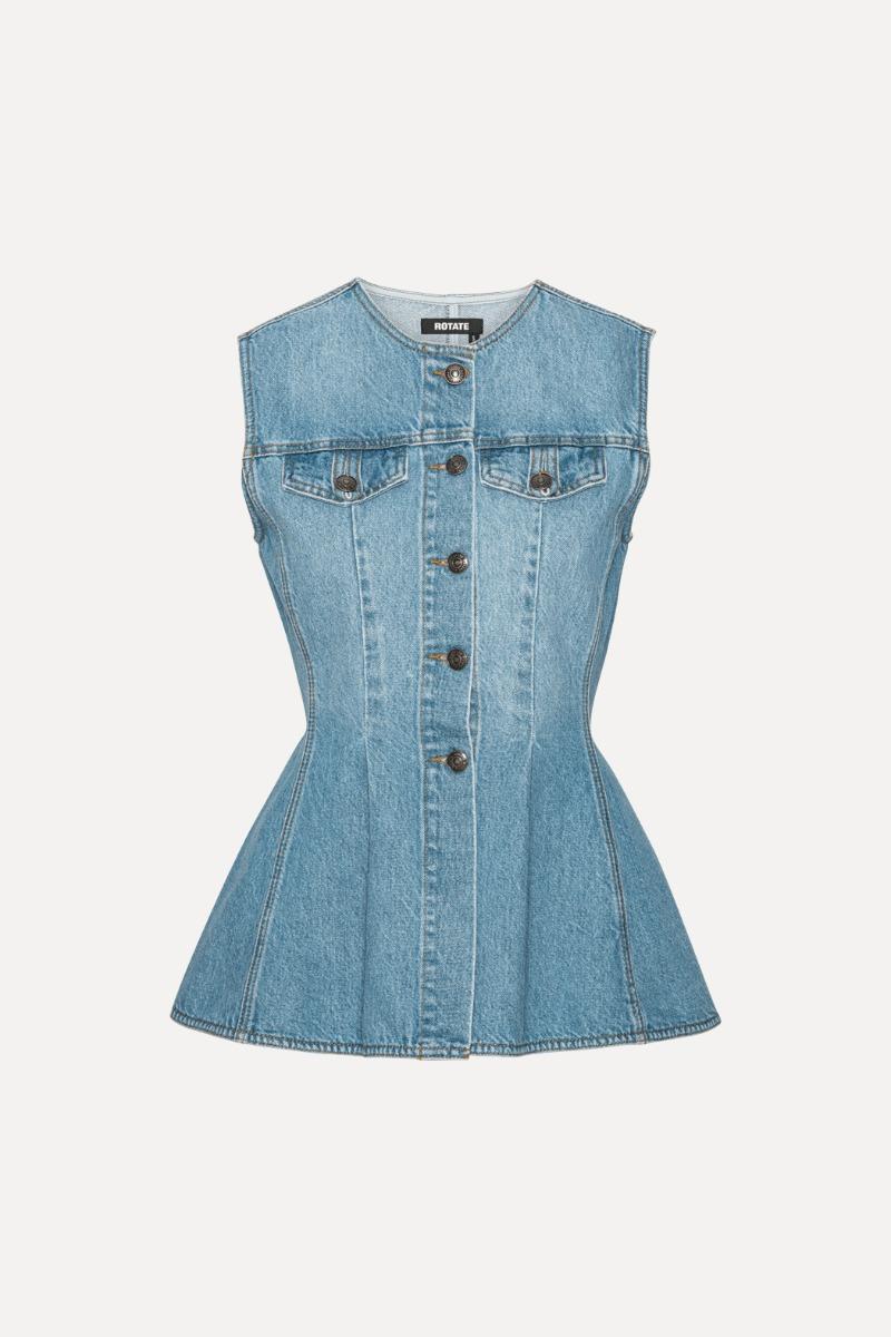 Rotate Birger Christensen Flared Denim Top Blue