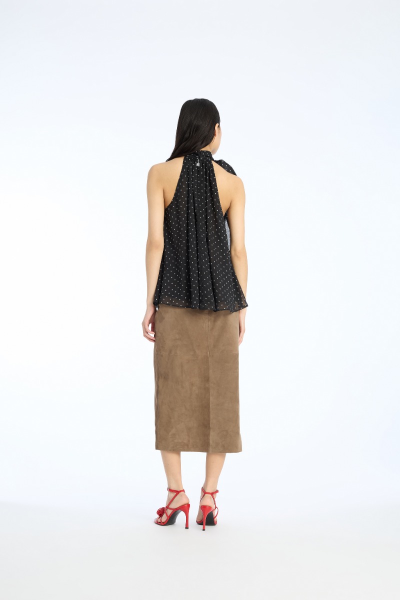 Rotate Birger Christensen Halterneck Bow Top Black