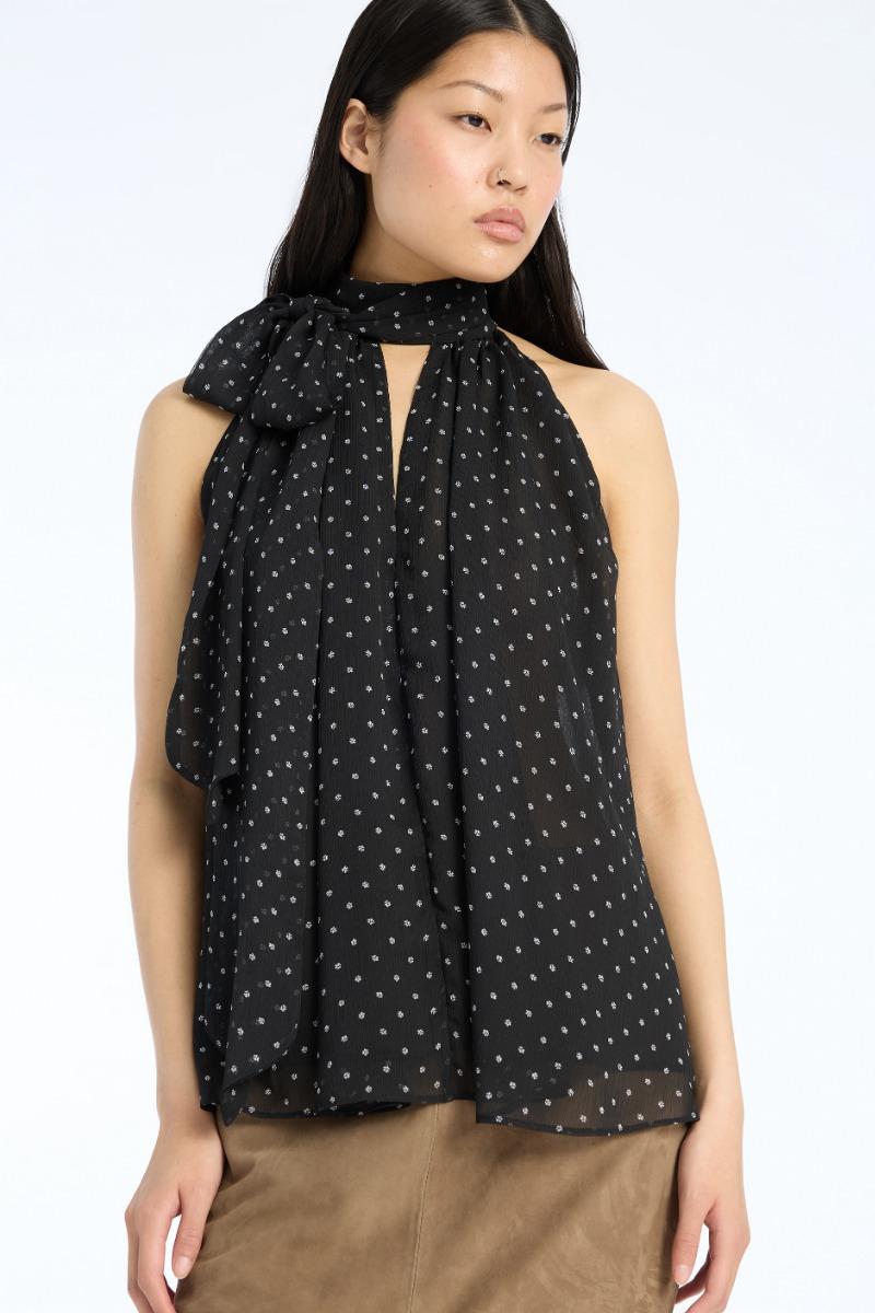 Rotate Birger Christensen Halterneck Bow Top Black