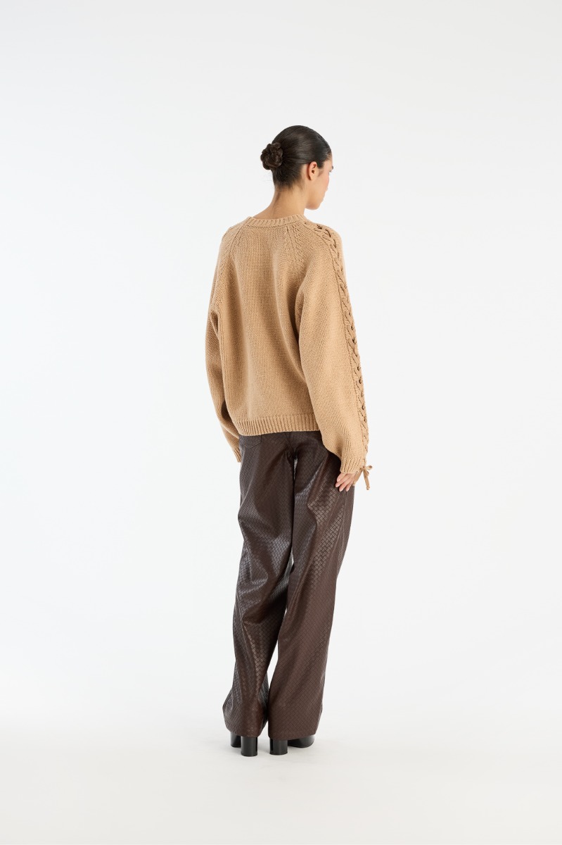 rotate Birger Christensen Knit Lacing Jumper Beige