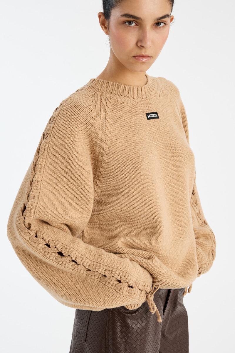 rotate Birger Christensen Knit Lacing Jumper Beige
