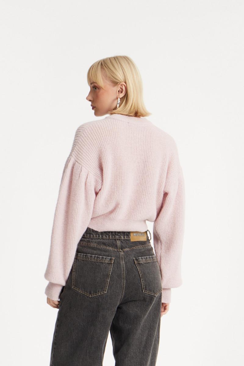 Rotate Birger Christensen Knit Puff Crewneck Pink