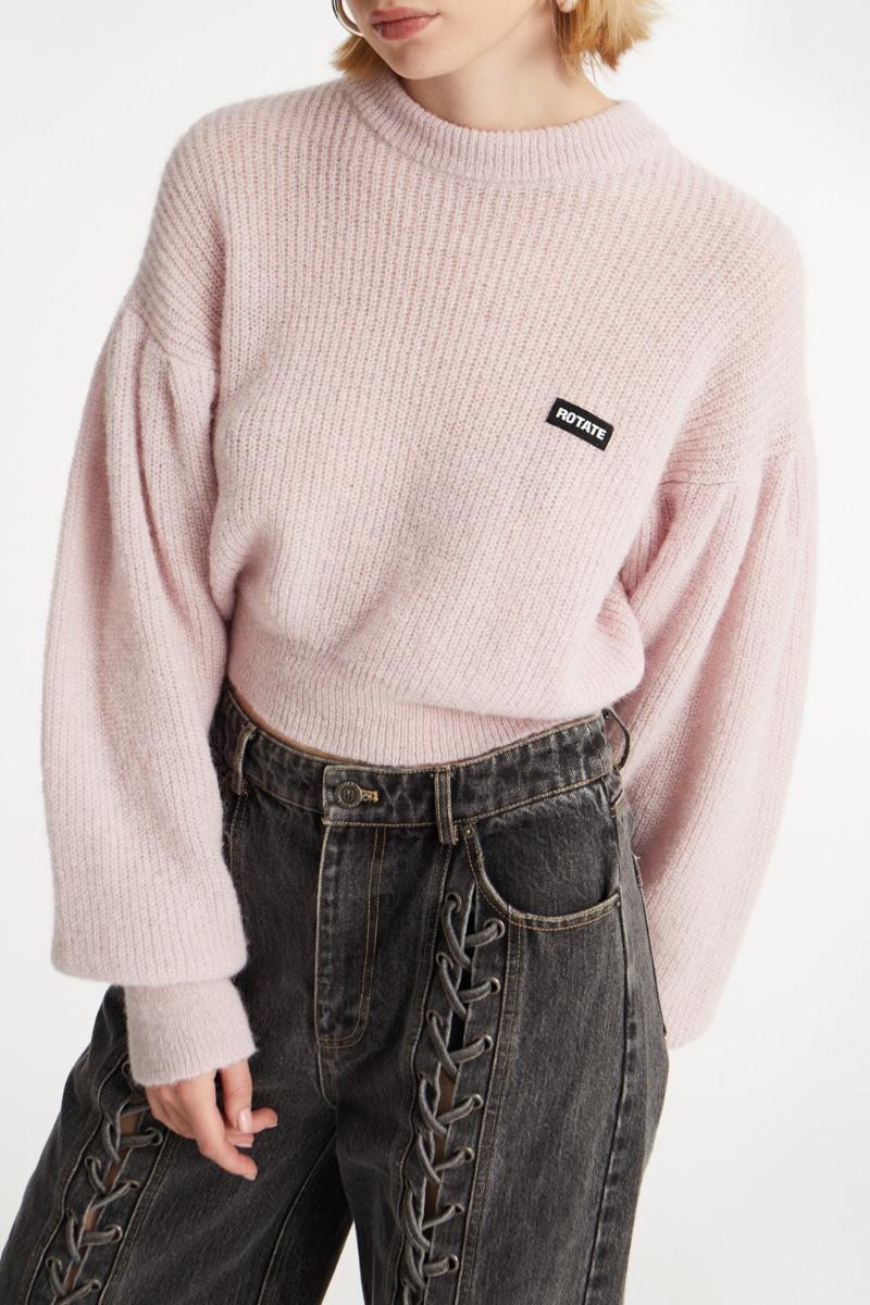 Rotate Birger Christensen Knit Puff Crewneck Pink