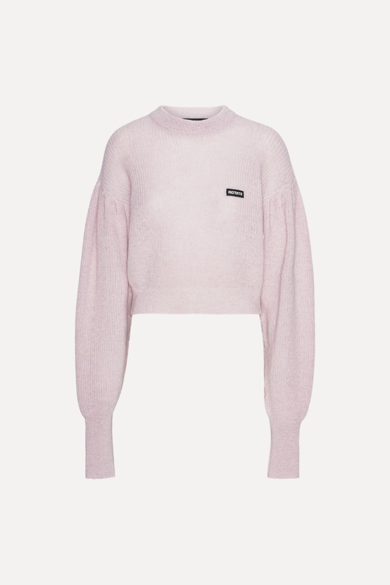 Rotate Birger Christensen Knit Puff Crewneck Pink