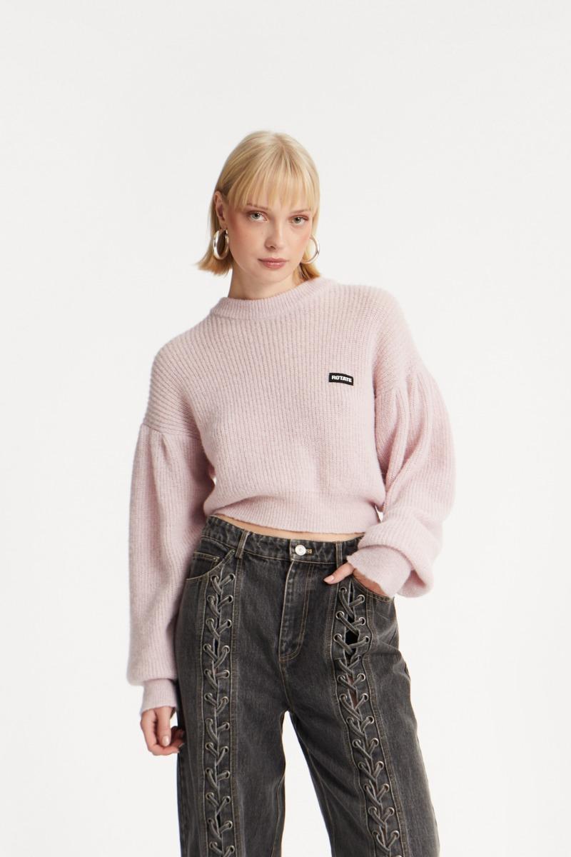 rotate birger christensen Knit Puff Crewneck Pink