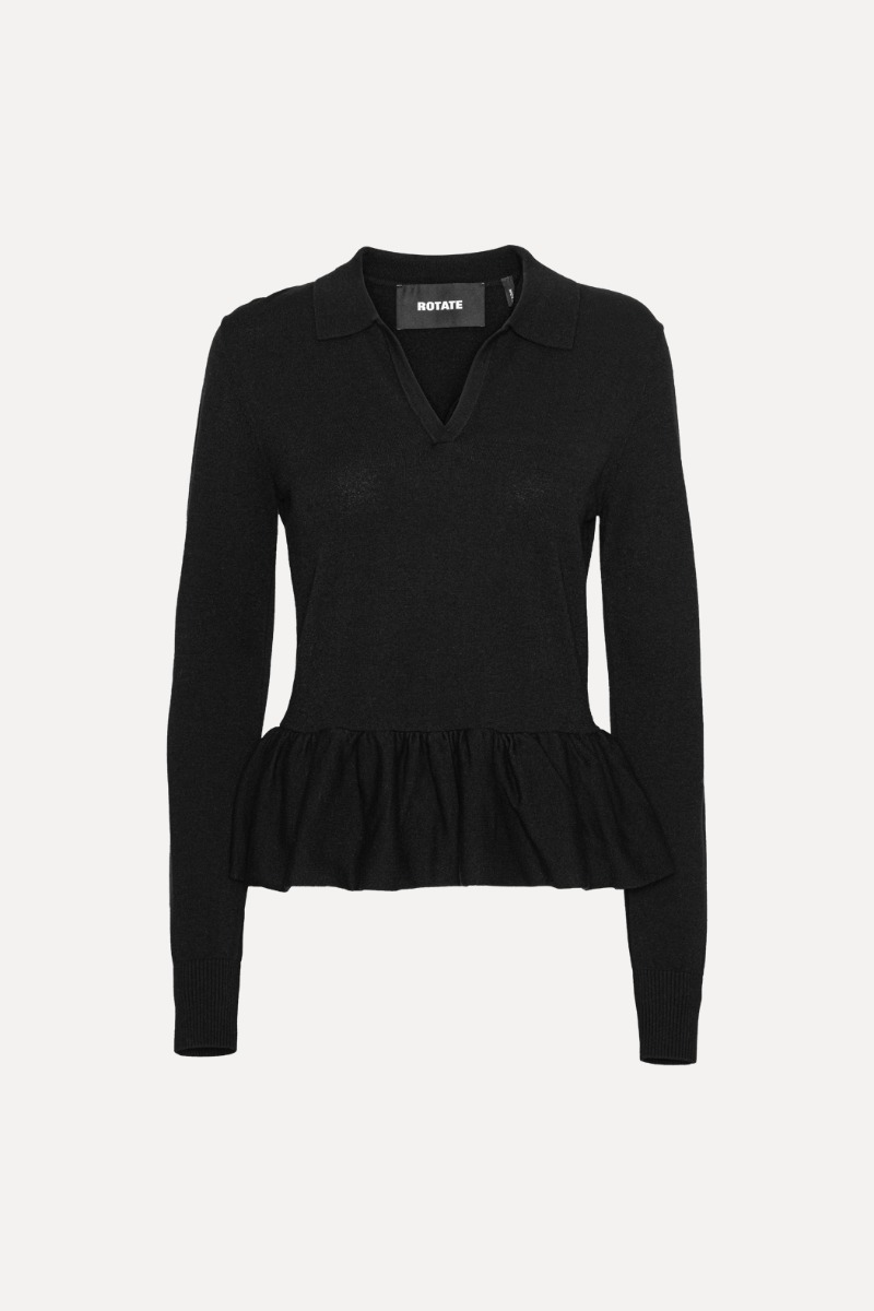 rotate birger christensen Knit Top W/ Peplum Black