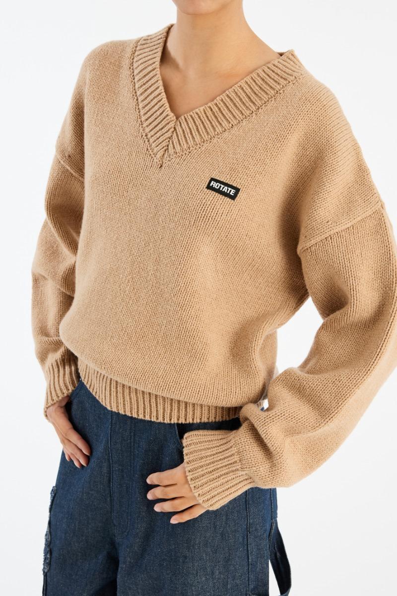 Rotate Birger Christensen Knit V-neck Jumper Beige