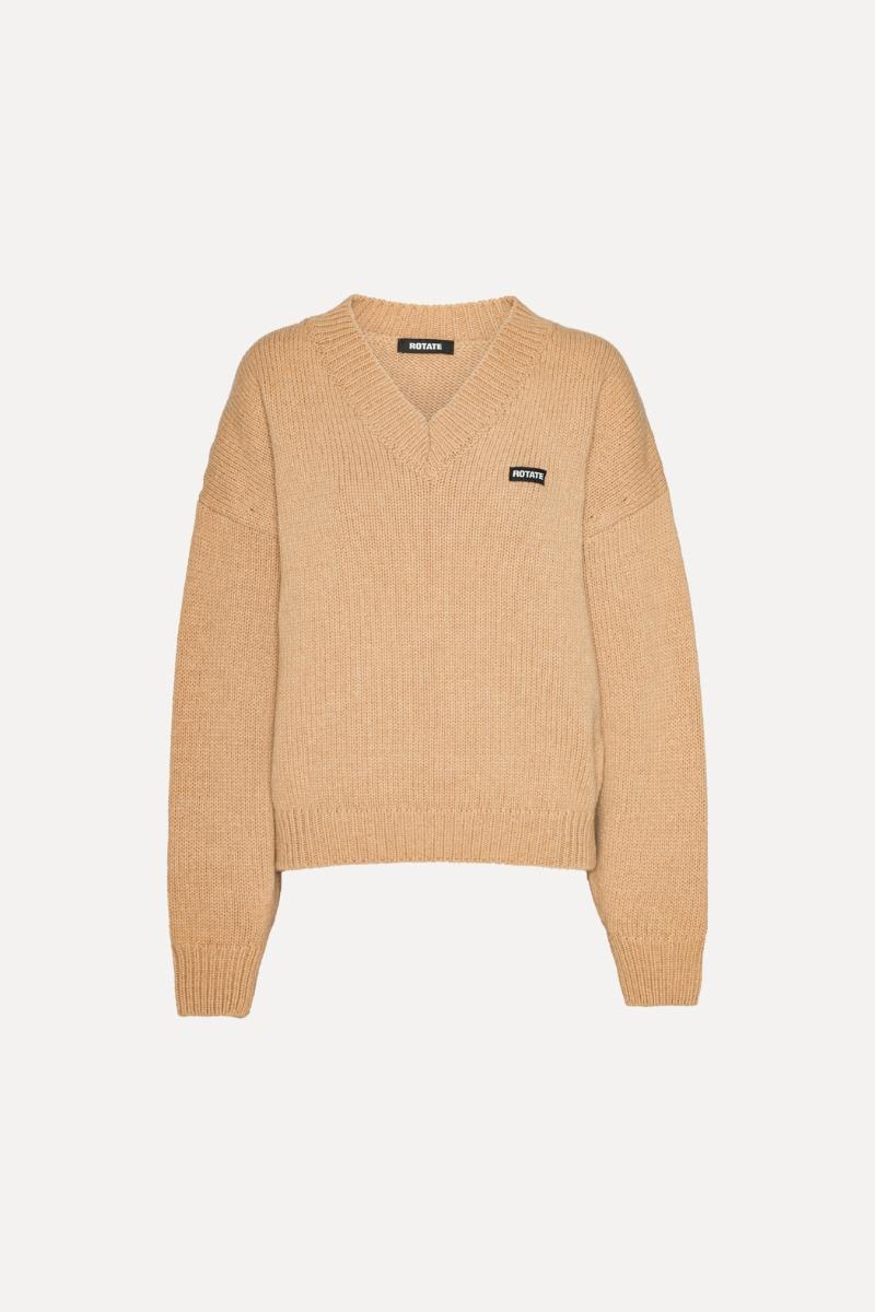 Rotate Birger Christensen Knit V-neck Jumper Beige