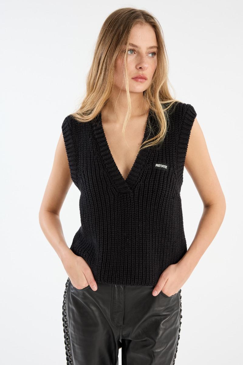Rotate Birger Christensen Knit V-neck Vest Black