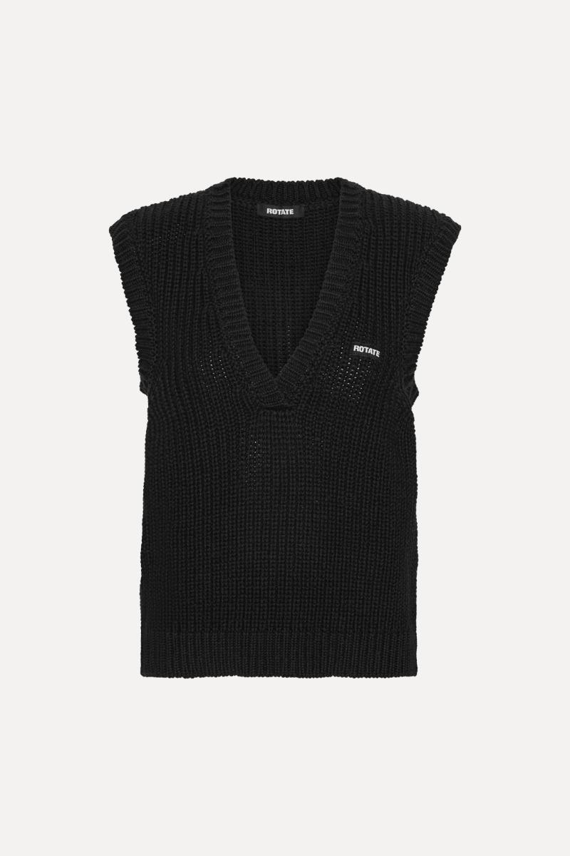 Rotate Birger Christensen Knit V-neck Vest Black